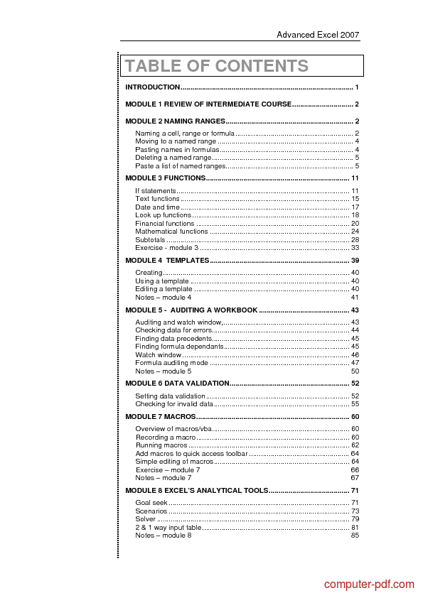 Pdf Microsoft Excel 2007 Free Tutorial For Beginners