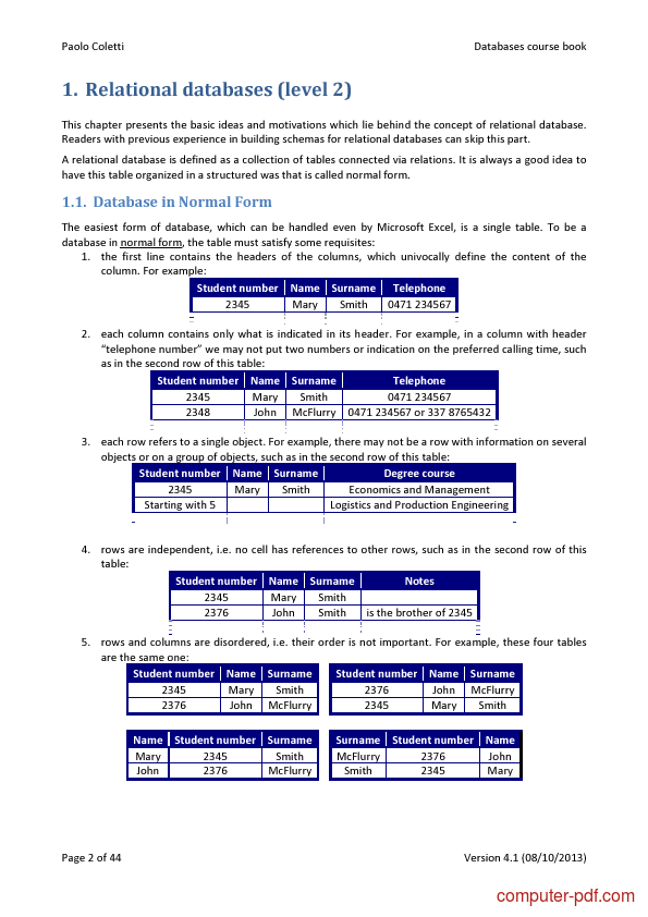 Pdf Databases Course Book Free Tutorial For Beginners