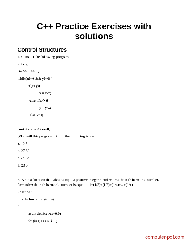 Pdf C Practice Exercises With Solutions Free Tutorial For Beginners