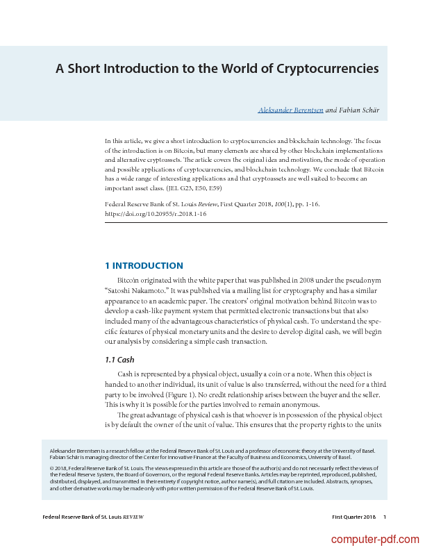 a short introduction to the world of cryptocurrencies
