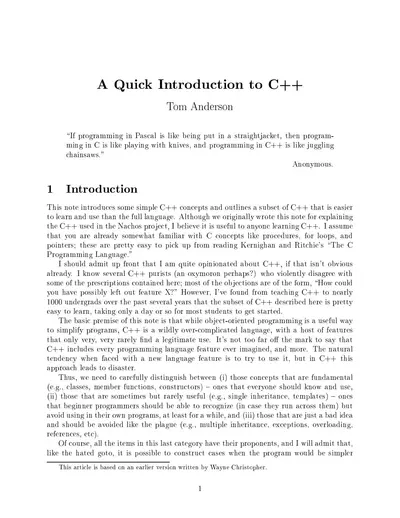 Cover of the A Quick Introduction to C++ PDF