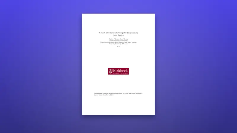 A Short PDF Introduction to Computer Programming Using Python — PDF cover