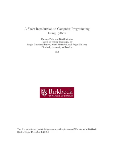 Cover of the A Short Introduction to Computer Programming Using Python PDF
