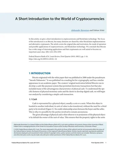 Cover of the A Short Introduction to the World of Cryptocurrencies PDF