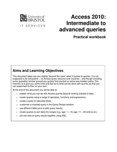 Cover of the Access 2013: Intermediate to advanced queries PDF
