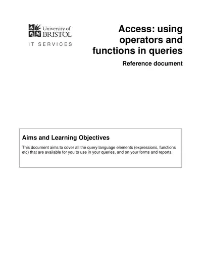 Cover of the Access: using operators and functions in queries PDF