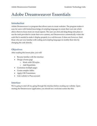 Cover of the Adobe Dreamweaver Essentials PDF