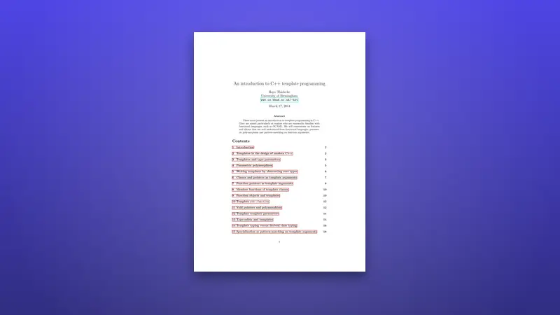 An PDF introduction to C++ template programming — PDF cover