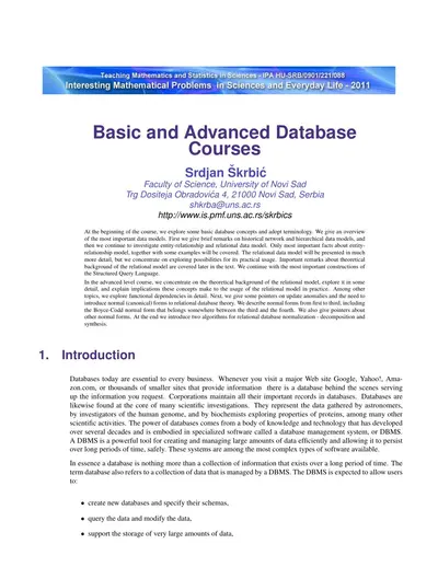 Cover of the Basic and Advanced Database PDF