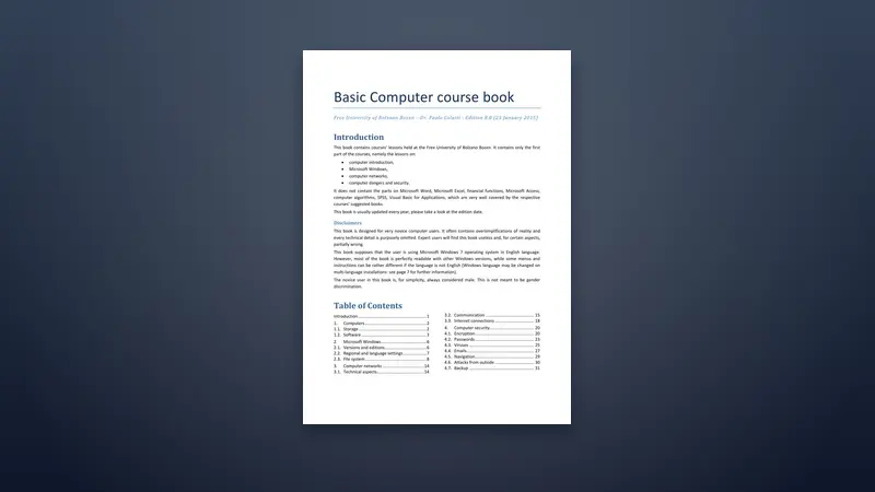 Basic Computer Course Book: Essential Skills Guide — PDF cover