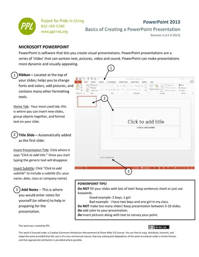 Basics of Creating a PowerPoint 2013 Presentation — free PDF cover