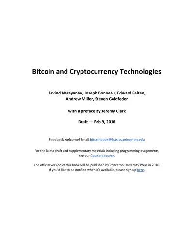 Bitcoin and Cryptocurrency Technologies — free PDF cover