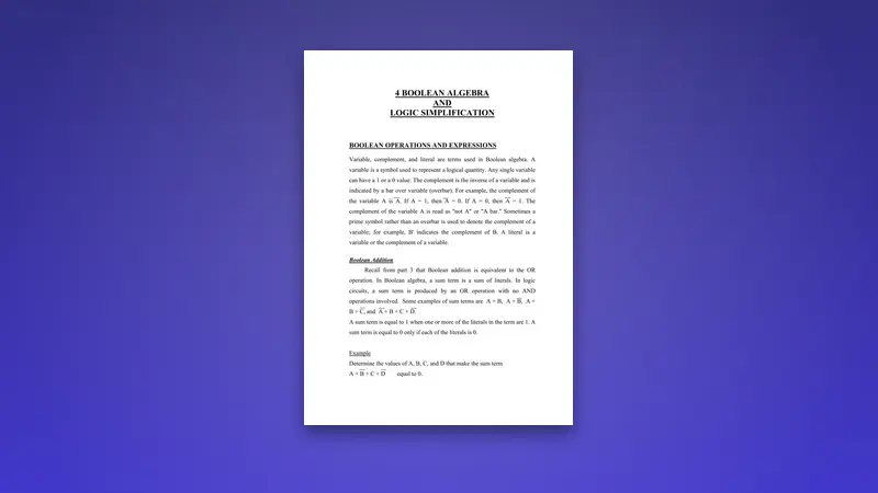 Boolean Algebra And Logic Simplification — Free PDF — PDF cover