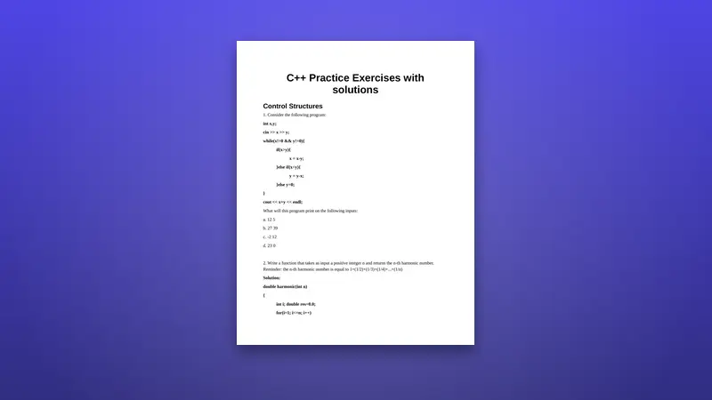 C++ Practice PDF Exercises with Solutions — PDF cover