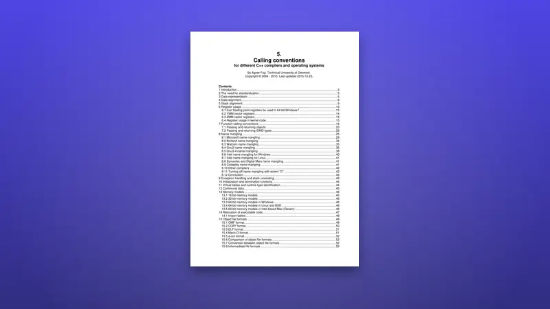 Calling conventions for C++ compilers and OS — Free PDF — PDF cover