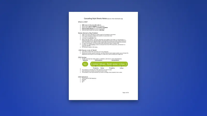 Cascading Style Sheets Notes PDF: CSS Basics & Navigation — PDF cover
