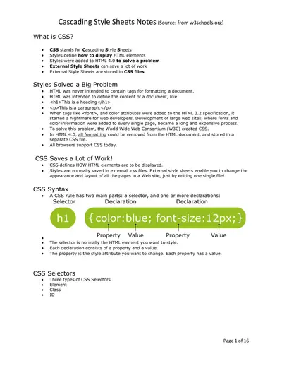 Cover of the Cascading Style Sheets Notes PDF