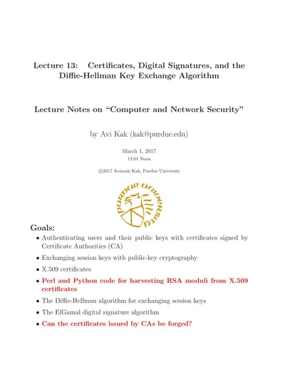 Cover of the Certificates, Digital Signatures, and the Diffie-Hellman Key Exchange Algorithm PDF