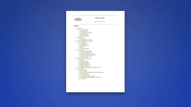 Cascading Style Sheets (CSS) PDF: CSS 2.1 Primer — PDF cover