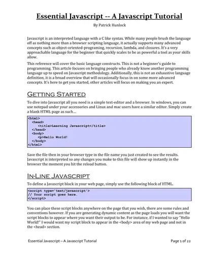 Cover of the Essential Javascript PDF