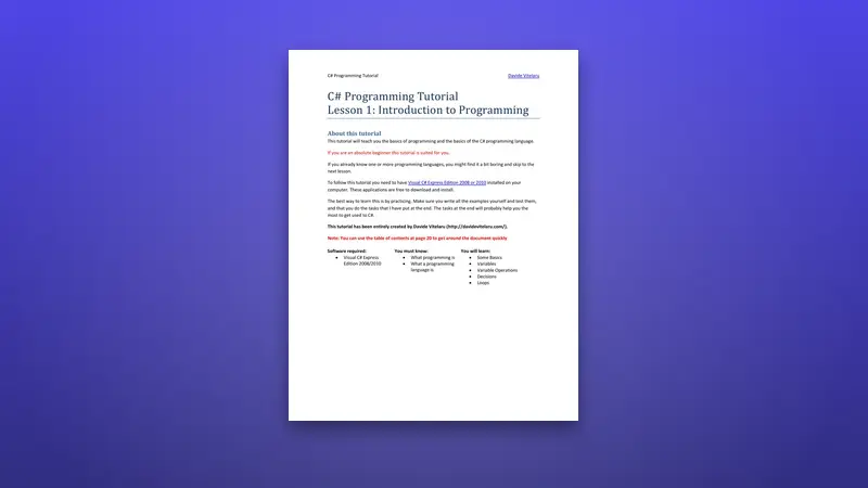C# Programming Beginner PDF Tutorial — PDF cover