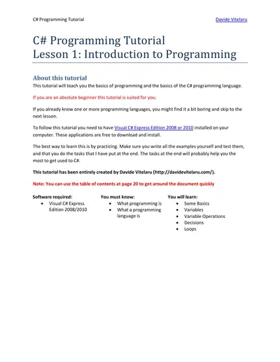 Cover of the C# Programming Tutorial PDF