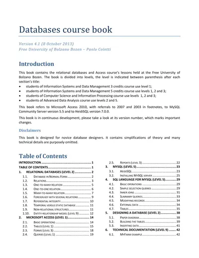 Cover of the Databases course book PDF