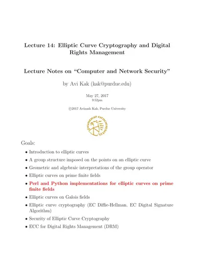 Elliptic Curve Cryptography and Digital Rights Management — free PDF cover