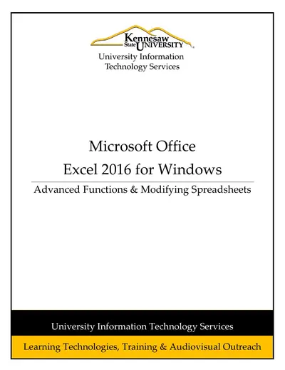 Cover of the Excel 2016 - Advanced Functions & Modifying Spreadsheets PDF