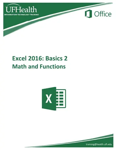 Cover of the Excel 2016 Basics Math and Functions PDF