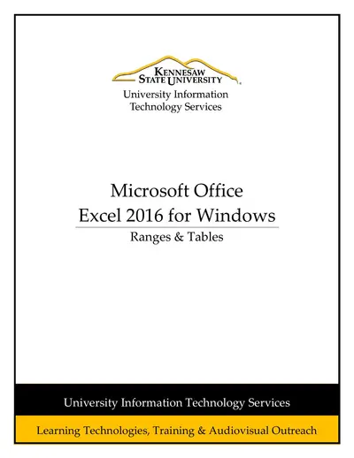 Cover of the Excel 2016 - Ranges & Tables PDF