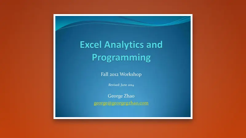Excel Analytics and Programming PDF: Master Essential Skills — PDF cover