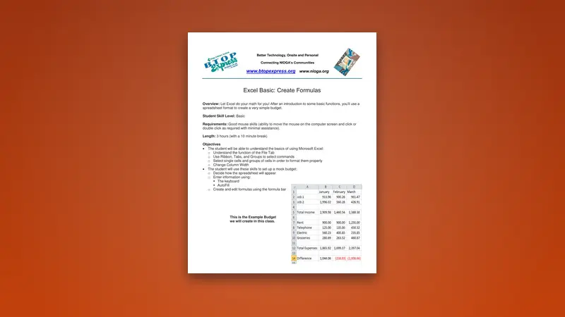 Excel Basic PDF: Create Formulas — Budgeting Essentials — PDF cover