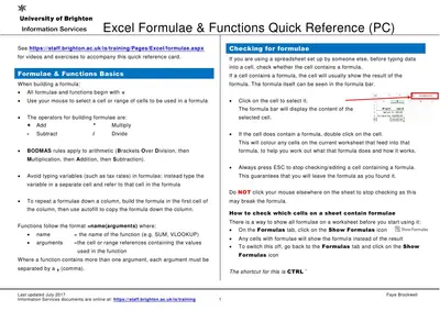 Cover of the Excel Formula & Functions Quick Reference PDF