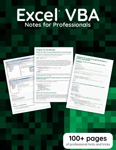 Cover of the Excel VBA Notes for Professionals book PDF