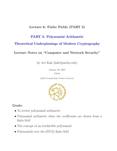 Cover of the Finite Fields (PART 3) - Polynomial Arithmetic PDF