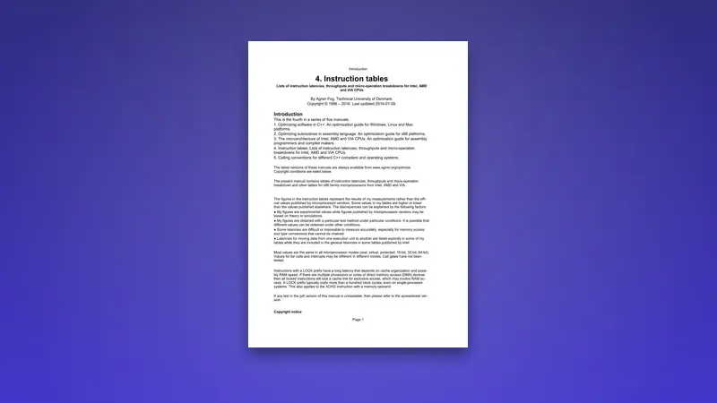 Instruction tables PDF — VIA Nano 3000 Timings Guide — PDF cover