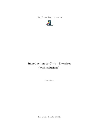 Cover of the Introduction to C++: Exercises (with solutions) PDF