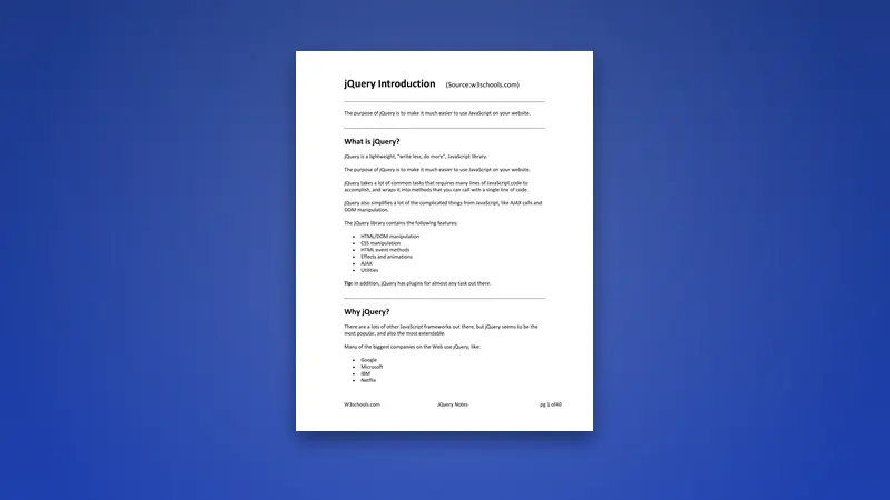 JQuery Notes: Complete Guide to jQuery Functions — PDF cover