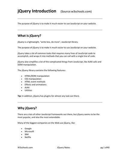 Cover of the JQuery Notes PDF