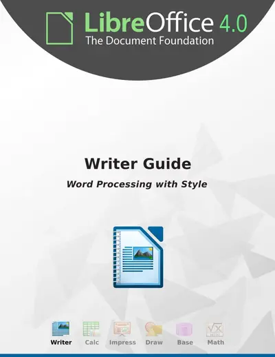 LibreOffice 4.0 Writer Guide — free PDF cover