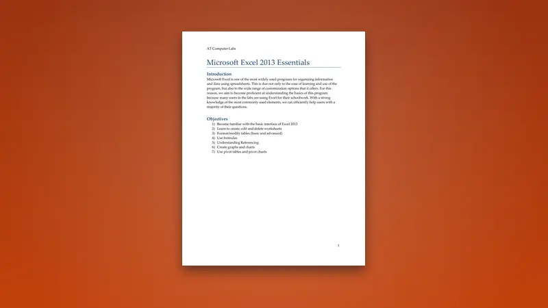 Microsoft Excel 2013 Essentials Guide — PDF cover