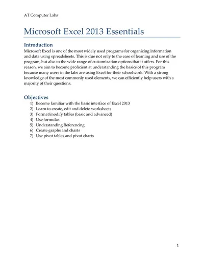 Cover of the Microsoft Excel 2013 Essentials PDF