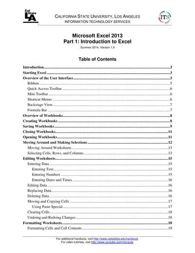 Cover of the Microsoft Excel 2013 Part 1: Introduction PDF