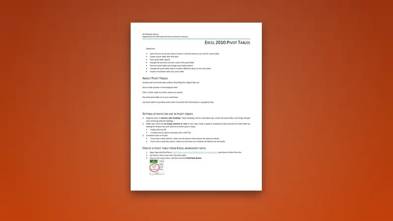 Microsoft Excel PDF - Pivot Table Guide — PDF cover