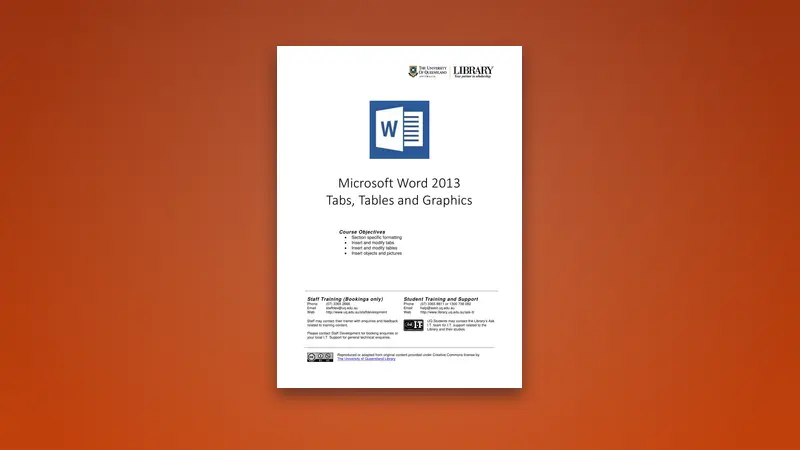 Microsoft Word 2013 PDF: Tabs, Tables & Graphics Guide — PDF cover