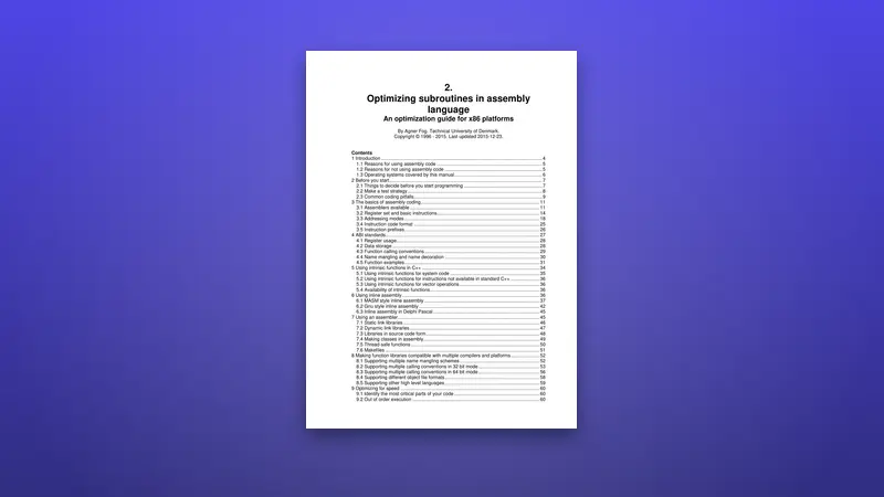 Optimizing subroutines in assembly language — PDF cover