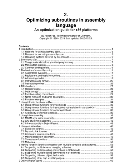 Cover of the Optimizing subroutines in assembly language PDF