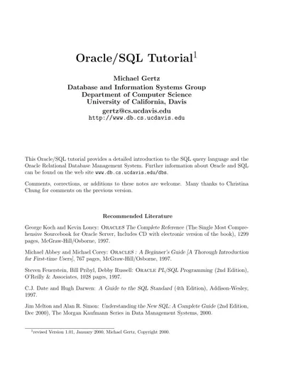 Cover of the Oracle/SQL Tutorial PDF
