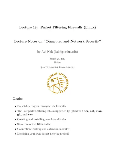 Cover of the Packet Filtering Firewalls (Linux) PDF